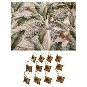 Set Tommy Bahama Palmiers Shower Curtain Tropical Green Leaf 72 x 72 + 12 Hooks
